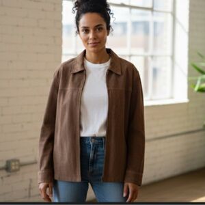John Ashford Vintage Brown Suede Leather Chore Zip Up Jacket Size XL